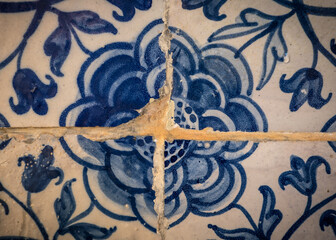 Close up of the traditional Portuguese tile - azulejo.