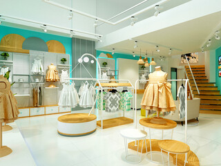 3d render of child cloth shop, showroom
