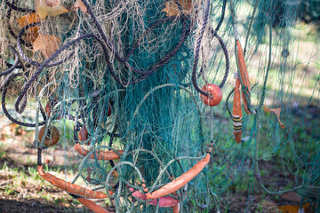 Close up of fishing nets and other materials