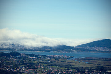 Birds view to Caminha town in the North of Portugal, also the river of Minho that divides Portugal and Spain