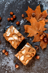 Apple pie with honey. Autumn composition, cozy home time.