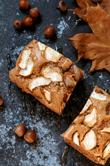 Apple pie with honey. Autumn composition, cozy home time.
