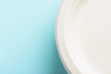 Biodegradable plate, Compostable plate or Eco friendly disposable plate on pastel color background with copy space