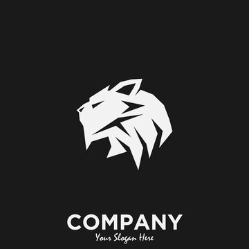 Logo design template, with a geometric lion icon in black and white