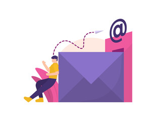 illustration of a man pushing a letter or message into a tunnel or hole. the concept of sending an email or an envelope, letter of offer. flat style. design element