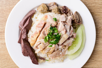 Thai food (Khao Man Kai), Hainanese chicken rice on plate, Close up