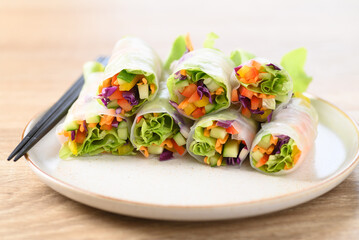 Colorful fresh vegetables salad spring roll, Healthy vegan food