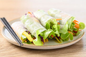 Colorful fresh vegetables salad spring roll, Healthy vegan food