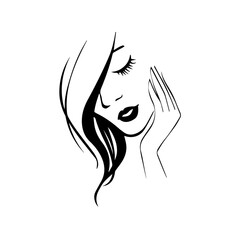 Girl face isolated on white background. Beauty clipart, beauty salon. Hairdresser, Hair, Barber. Linear vector illustration.