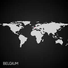 Dotted world map with marked belgium