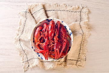 A plate of cooked  chinese food spicy crayfish.  