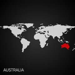 Dotted world map with marked australia