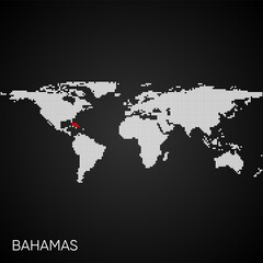 Dotted world map with marked bahamas