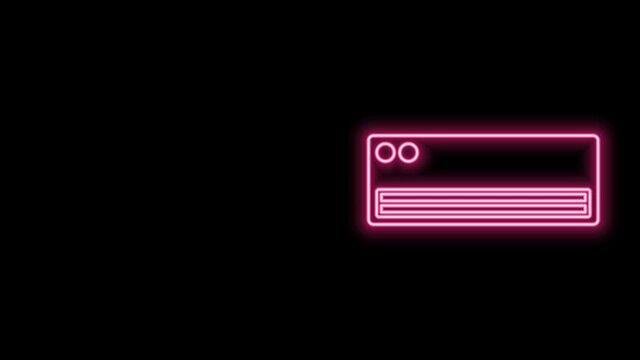Glowing neon line Air conditioner icon isolated on black background. Split system air conditioning. Cool and cold climate control system. 4K Video motion graphic animation