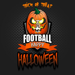 Happy Halloween. Template football design. Logo football ball in the form of a pumpkin on an isolated background. Pattern for banner, poster, greeting card, party invitation. Vector illustration