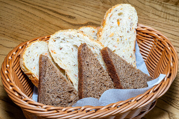 Black and white bread in a basket