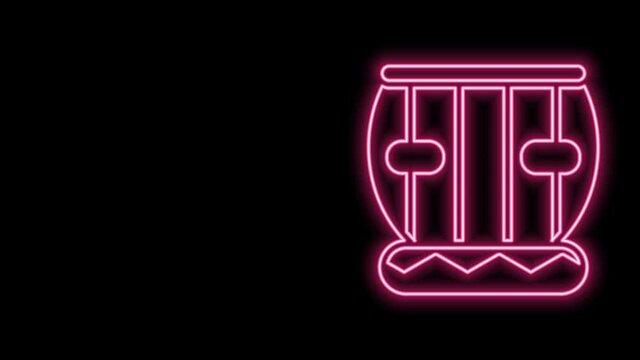 Glowing neon line Indian musical instrument tabla icon isolated on black background. 4K Video motion graphic animation