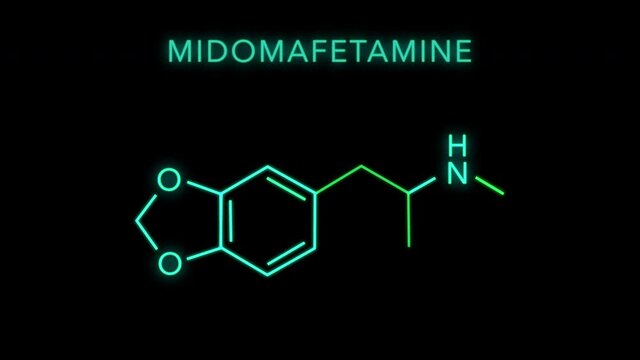 ecstasy or molly Molecular Structure Symbol Neon Animation on black background