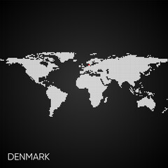 Dotted world map with marked denmark
