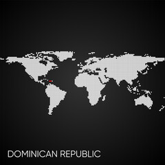 Dotted world map with marked Dominican Republic