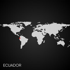 Dotted world map with marked ecuador