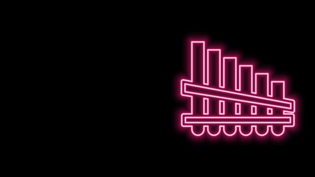 Glowing neon line Pan flute icon isolated on black background. Traditional peruvian musical instrument. Zampona. Folk instrument from Peru, Bolivia and Mexico. 4K Video motion graphic animation