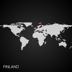 Dotted world map with marked finland