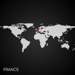 Dotted world map with marked france