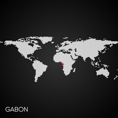 Dotted world map with marked gabon