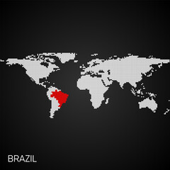 Fototapeta na wymiar Dotted world map with marked brazil