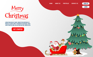 Fototapeta na wymiar Merry Christmas and Happy New Year sale banner with santa claus, snow man and seasonal elements. For posters, banners, sales and other winter events. Vector illustration EPS10