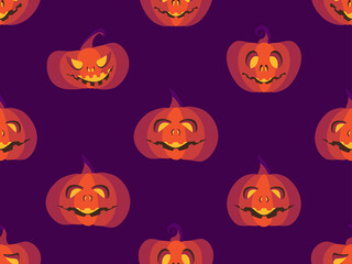 Halloween seamless pattern with scary pumpkins. Halloween background with creepy pumpkins for wrapping paper, print, fabric and printing. Vector illustration