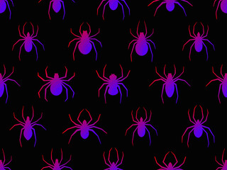 Spiders seamless pattern. Halloween background with scary spiders, design for printing on flyers, invitations and wrapping paper. Vector illustration