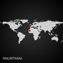 Fototapeta na wymiar Dotted world map with marked mauritania