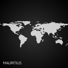 Dotted world map with marked mauritius