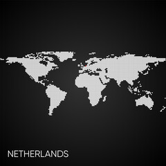 Dotted world map with marked netherlands