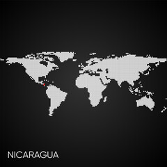 Dotted world map with marked nicaragua
