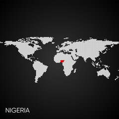 Dotted world map with marked nigeria