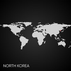 Fototapeta na wymiar Dotted world map with marked north korea