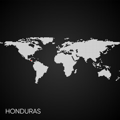 Dotted world map with marked honduras