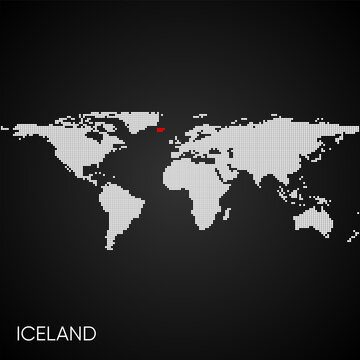 Dotted World Map With Marked Iceland