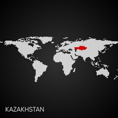 Dotted world map with marked kazakhstan