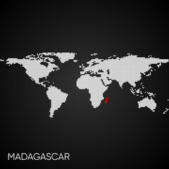 Dotted world map with marked madagascar