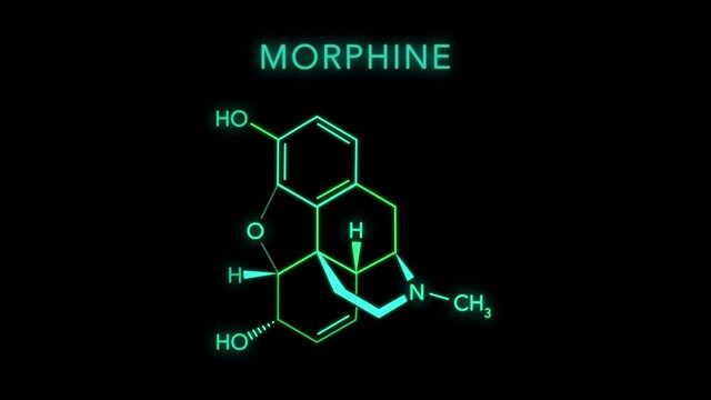 Morphine Molecular Structure Symbol Neon Animation on black background