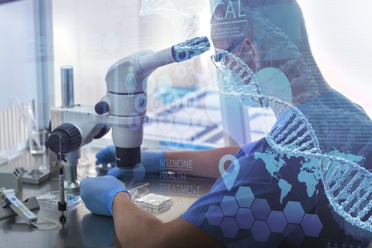 Man researcher carrying out scientific research in lab