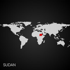 Fototapeta na wymiar Dotted world map with marked sudan