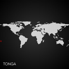 Fototapeta na wymiar Dotted world map with marked tonga