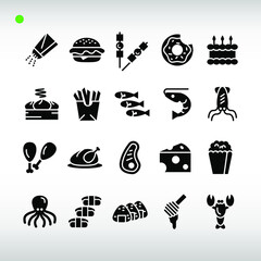 foods icon set in black pr glyph style
