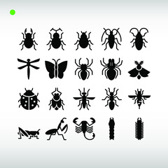 insect icon set in black or glyph style
