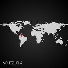 Dotted world map with marked venezuela